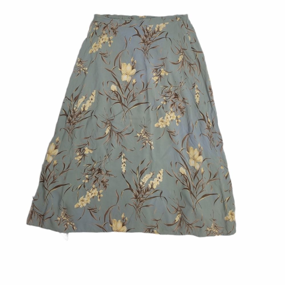 VINTAGE 90s skirt floral blue rayon grunge midi M